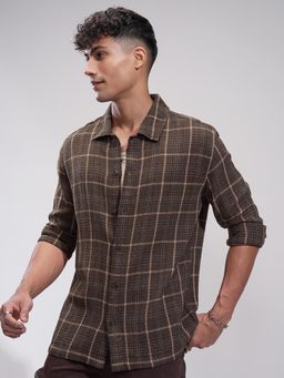 HIGHLANDER - Men Brown Checks Casual Shirt