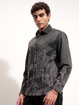 HIGHLANDER - Men Charcoal Printed Casual Shirt