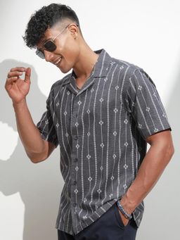 HIGHLANDER - Men Grey Stripes Casual Shirt