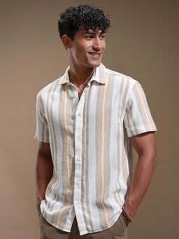 HIGHLANDER - Men Beige Stripes Casual Shirt