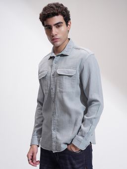 HIGHLANDER - Men Grey Stripes Casual Shirt
