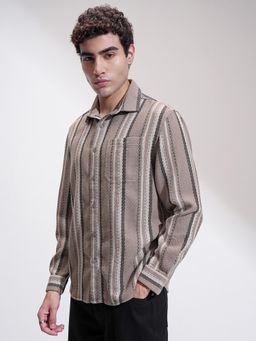 HIGHLANDER - Men Tan Stripes Casual Shirt