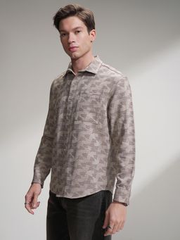 HIGHLANDER - Men Beige Self Design Casual Shirt