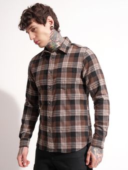 HIGHLANDER - Men Brown Checks Casual Shirt