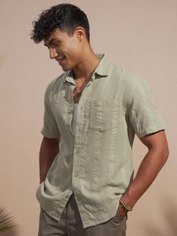 HIGHLANDER - Men Olive Stripes Casual Shirt