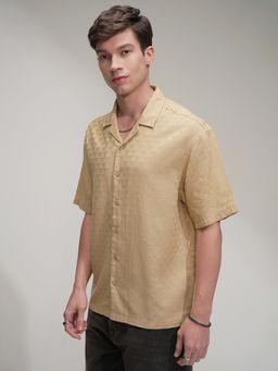 HIGHLANDER - Men Beige Textured Casual Shirt