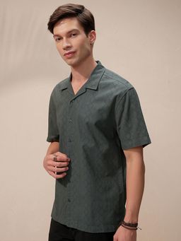 HIGHLANDER - Men Green Textured Casual Shirt