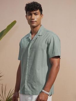 HIGHLANDER - Men Green Stripes Casual Shirt