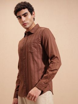 HIGHLANDER - Men Brown Stripes Casual Shirt