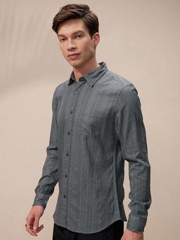 HIGHLANDER - Men Grey Stripes Casual Shirt