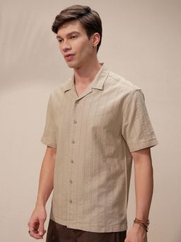 HIGHLANDER - Men Beige Stripes Casual Shirt
