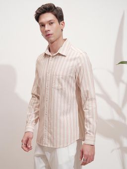 HIGHLANDER - Men Beige Stripes Casual Shirt
