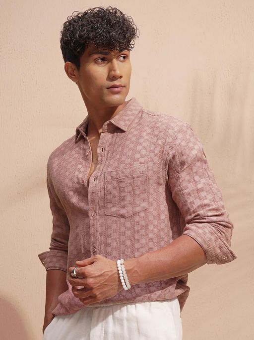Buy HIGHLANDER Men Mauve Textured Casual Shirt (L) Online