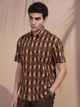 HIGHLANDER - Men Brown Checks Casual Shirt