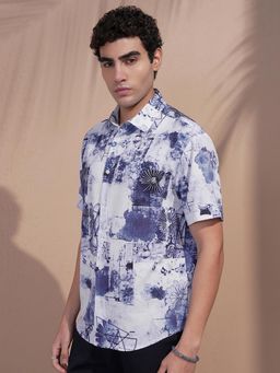 HIGHLANDER - Men Blue Printed Casual Shirt