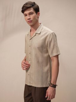 HIGHLANDER - Men Khaki Stripes Casual Shirt