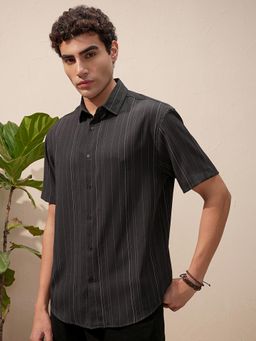 HIGHLANDER - Men Black Stripes Casual Shirt