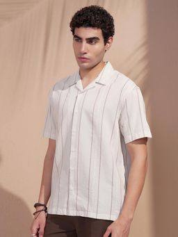 HIGHLANDER - Men Beige Stripes Casual Shirt