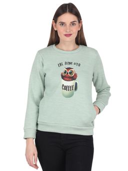 Monte Carlo - Women Polyester Blend Green Graphic Round Neck Sweatshirt