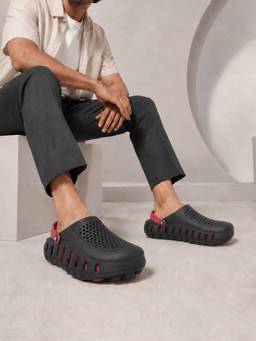 Cantabil - Black and Red Colourblock Clogs for Men