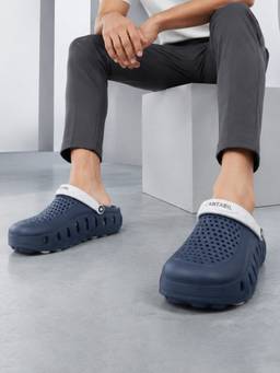 Cantabil - Navy and Grey Colourblock Clogs for Men
