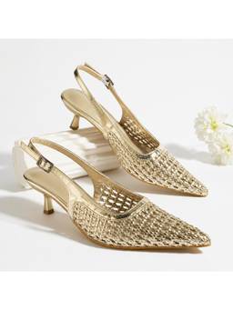 MISS MOSA BY AKANKSHA - Women Gold Brielle Pointed Slingback Kitten Heels