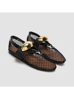MISS MOSA BY AKANKSHA - Women Black Xiana Fishnet Buckle Ballerina