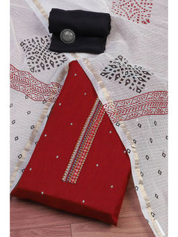 Biba - Women's Red Pure Cotton Self Design Unstitched Dress Material (Set of 3)
