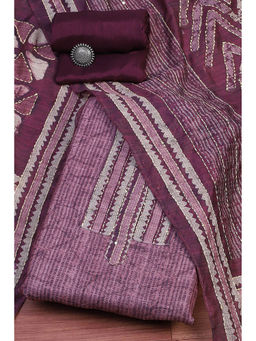 Biba - Women's Red Chanderi Embroidered Unstitched Dress Material (Set of 3)