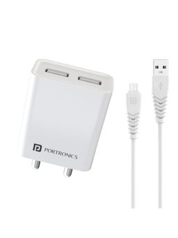 Portronics - Adapto 66 M 2.4Amp Dual USB Ports Charging Adapter with 12W,1M Micro USB Cable (White)