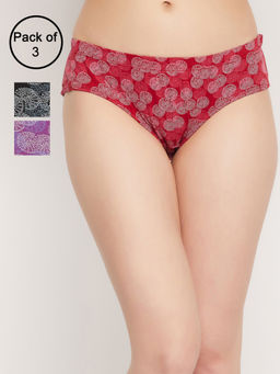 Clovia - Pack of 3 Cotton Medium waist Inner elastic Hipster Panty (3XL)