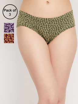 Clovia - Pack of 3 Cotton Medium waist Inner elastic Hipster Panty (3XL)