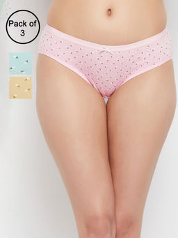 Clovia - Pack of 3 Cotton Low waist Outer elastic Bikini Panty (L)