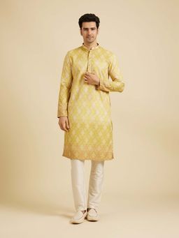 Manyavar - Yellow Printed Kurta and Pyjama (Set of 2)