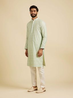 Manyavar - Green Printed Kurta and Pyjama (Set of 2)