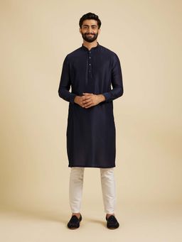 Manyavar - Blue Embroidered Kurta with Nehru Jacket and Pyjama (Set of 3)