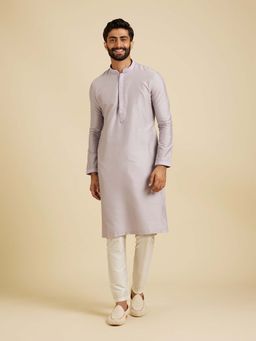 Manyavar - Purple Self Design Kurta with Nehru Jacket and Pyjama (Set of 3)