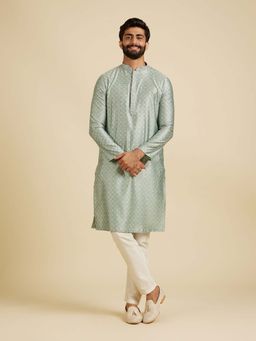 Manyavar - Green Embroidered Kurta and Pyjama (Set of 2)