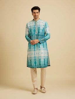 Manyavar - Green Tie and Dye Kurta with Pyjama (Set of 2)