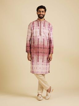 Manyavar - Pink Tie and Dye Kurta with Pyjama (Set of 2)