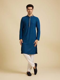 Manyavar - Blue Embroidered Kurta and Pyjama (Set of 2)