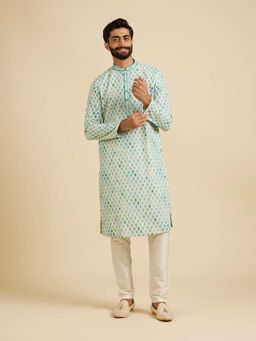 Manyavar - Green Embroidered Kurta and Pyjama (Set of 2)
