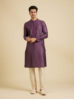 Manyavar - Purple Self Design Kurta and Pyjama (Set of 2)
