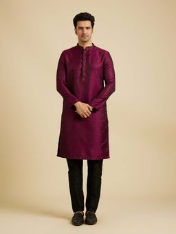 Manyavar - Purple Self Design Kurta and Pyjama (Set of 2)