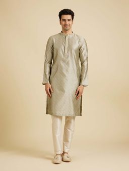 Manyavar - Beige Woven Kurta and Pyjama (Set of 2)