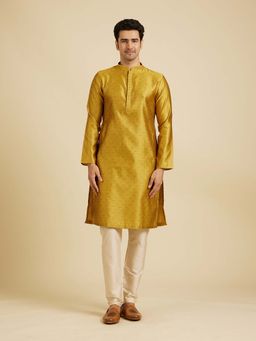 Manyavar - Yellow Woven Kurta and Pyjama (Set of 2)