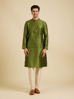 Manyavar - Olive Woven Kurta and Pyjama (Set of 2)