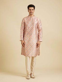 Manyavar - Peach Printed Kurta and Pyjama (Set of 2)