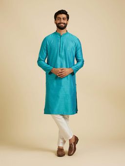 Manyavar - Blue Self Design Kurta and Pyjama (Set of 2)