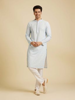 Manyavar - Blue Embroidered Kurta and Pyjama (Set of 2)